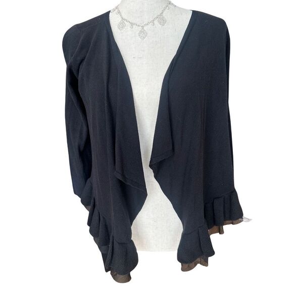 American Eagle Black Open Cardigan Sweater Ruffle @ Sleeve Size Small Petite - Picture 1 of 8